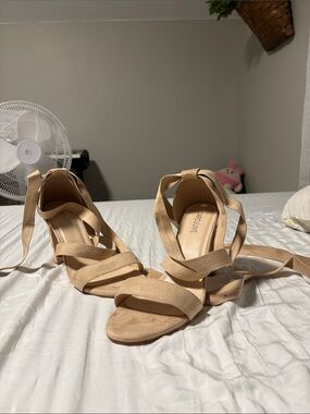 Nude Wrap Tie High Heels